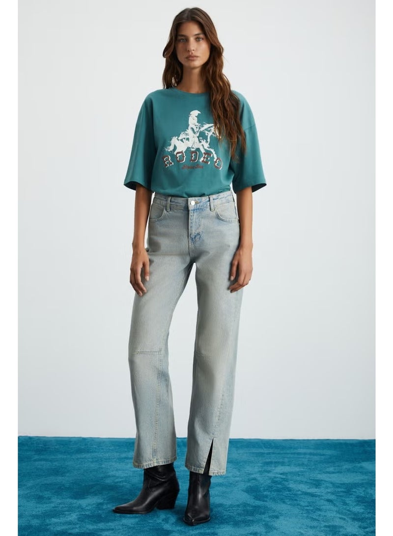 GRIMELANGE Heyley Women's 100% Organic Cotton Blue Jeans with Slit Legs - Image 3